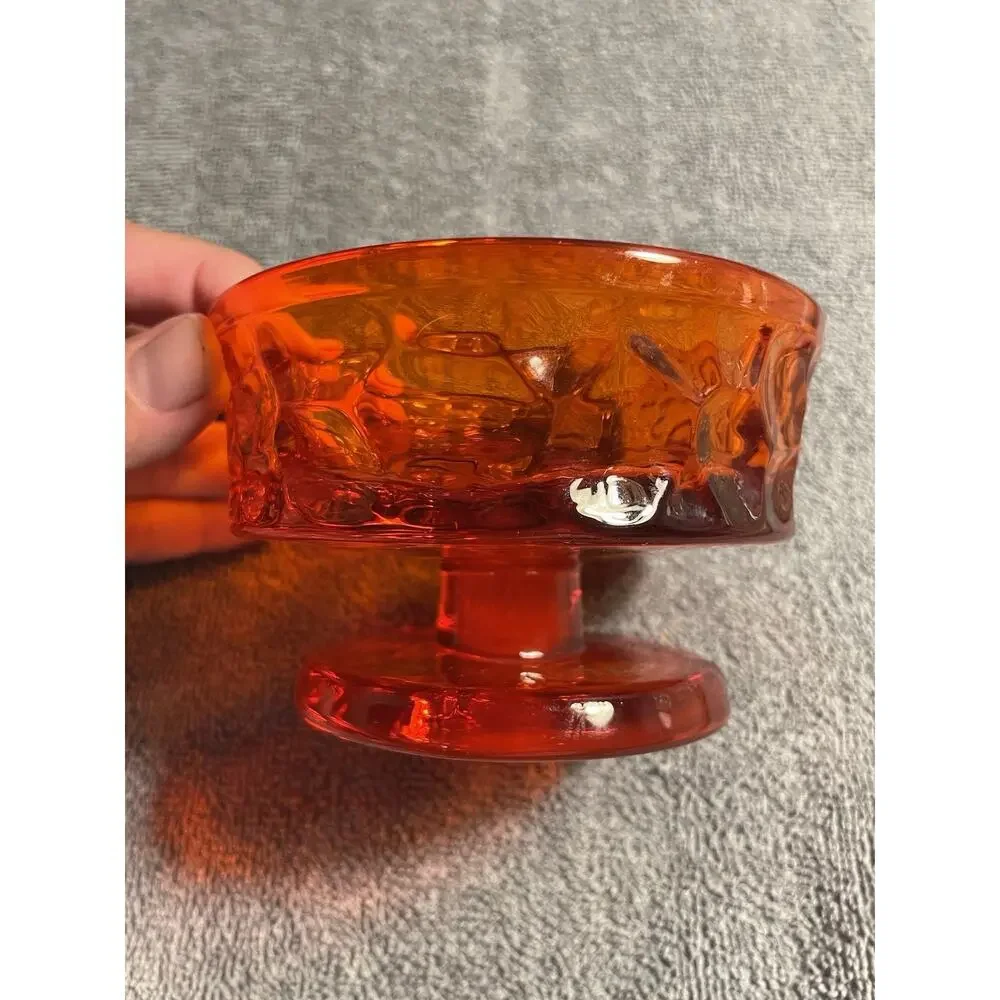 Vintage Diamond Thumbprint pattern Viking glass Amberina bowl